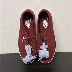 Vans Burgundy Canvas Sneakers with Lavender Laces